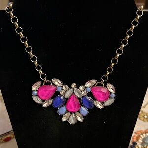 Title:
J.Crew Multicolor Statement Necklace – Pink, Blue & Crystal Gemstones